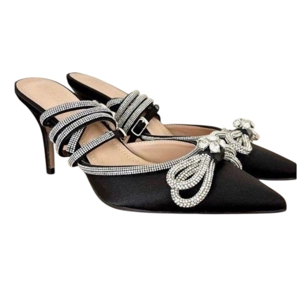 New Hayixia Crystal Diamond Bow Stiletto Heels Black